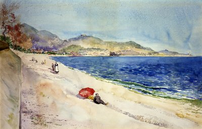 Na praia abaixo da Promenade des Anglais, Nice, França, 1898. de Cass Gilbert