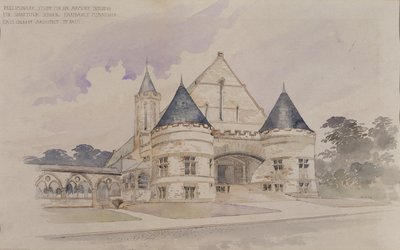 Estudo preliminar para um edifício de arsenal para a Shattuck School, Faribault, Minnesota de Cass Gilbert