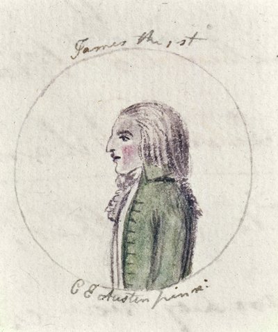 James I, c.1790 (caneta e tinta e wc no papel) de Cassandra Austen
