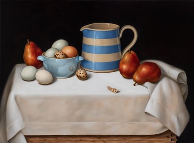Natureza morta com pena de codorniz, 2019 (óleo sobre linho) de Catherine Abel