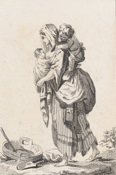 Camponesa com dois filhos, ca. 1758. de Catherine Francoise Beauvarlet