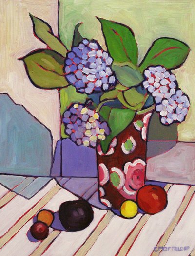 Hortênsias azuis, 2023 (óleo sobre painel) de Catherine J Martzloff