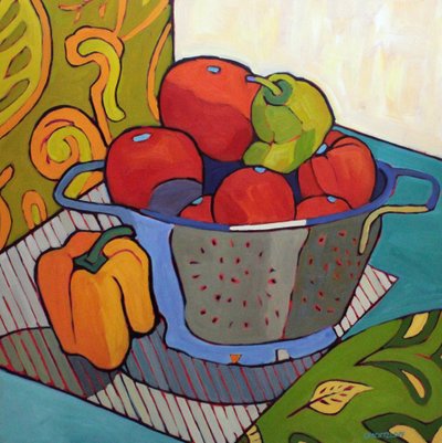 Mosaico de legumes saudáveis II, 2023 (óleo sobre painel) de Catherine J Martzloff