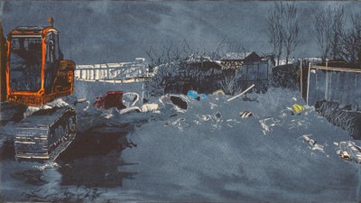 Grande extensão com 300 tritões, 2014 (linogravura e gravura) de Catherine Sutcliffe Fuller