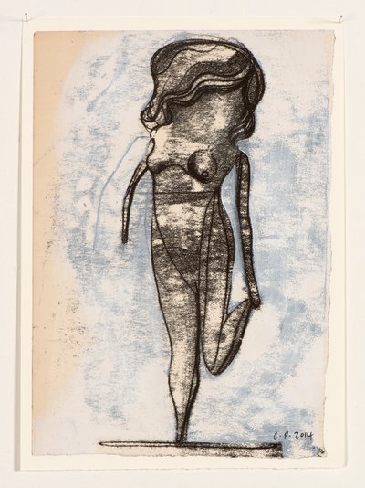Boneca numa perna só, 2014 (mono-impressão e tinta acrílica) de Cathie Pilkington