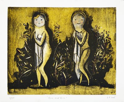 Eve e Eve, 2015 (litografia mokulito com coloração manual) de Cathie Pilkington