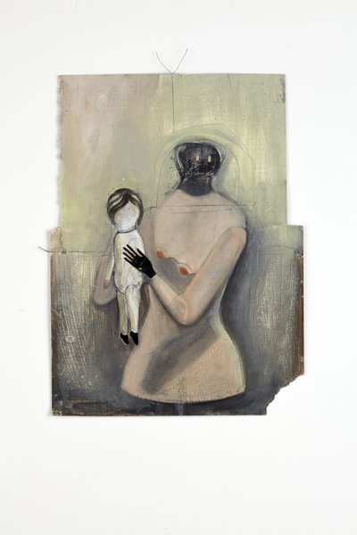 Inbetween, 2014 (colagem de papel, fio de algodão, tinta a óleo e brilhante) de Cathie Pilkington