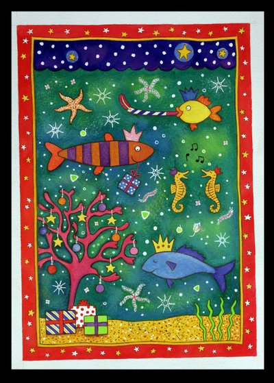 Fishy Christmas, 1997 (wc e pastel sobre papel) de Cathy Baxter