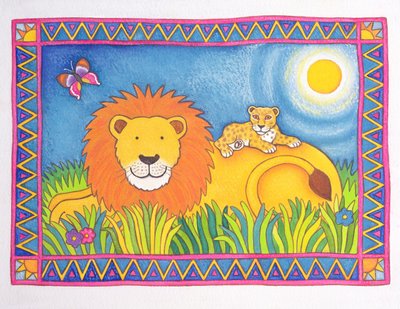 Leão ao Sol, 1997 (wc e pastel no papel) de Cathy Baxter