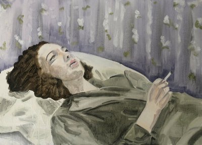 23.03.20 Ela estava em conflito, 2020 (óleo sobre papel) de Cathy Lomax