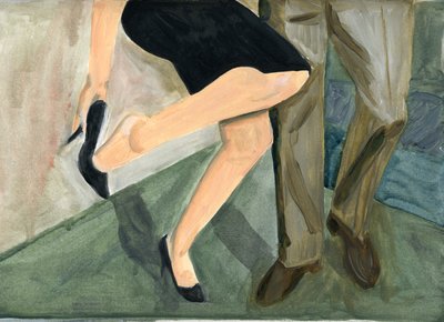 27.09.09 - Dançaram tanto que ela teve de descalçar os sapatos, 2009 (óleo sobre papel) de Cathy Lomax
