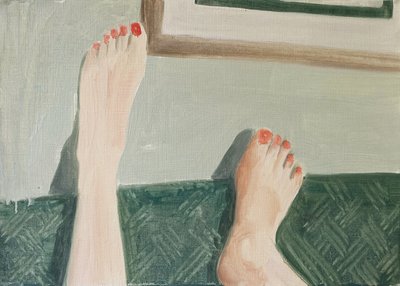 28.04.20 Ela estava ao telefone, 2020 (óleo sobre papel) de Cathy Lomax