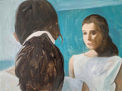 Auto-exame, 2023 (óleo sobre papel) de Cathy Lomax