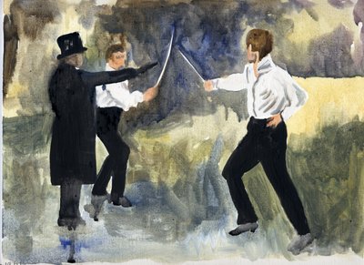O enredo (Paris 1961), 2011 (óleo sobre papel) de Cathy Lomax