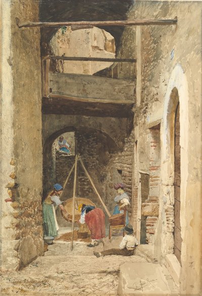 Pátio italiano e figuras, 1843-1921. de Cavaliere Pio Joris