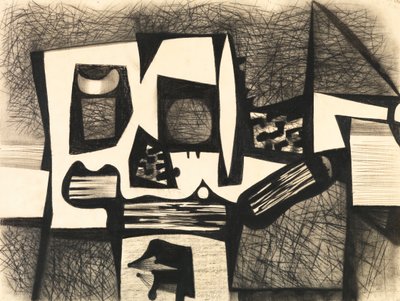 Composição, c.1950 (carvão e aguarela sobre papel) de Caziel Caziel