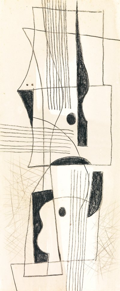 Composição, c.1950 (carvão e aguarela sobre papel) de Caziel Caziel