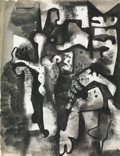 Composição de figuras, c.1951 (tinta e lavagem sobre papel) de Caziel Caziel