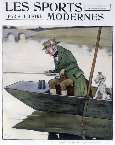 Angling - desenho de C. Aldin em "Modern Sports de Cecil Charles Windsor Aldin