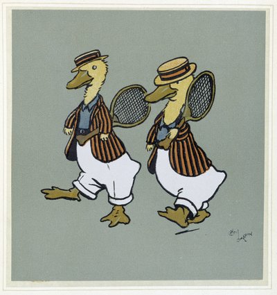 Deux ducks en suit de tennis - in "Merry Party", ill. by Cécil Aldin, ed. Hodder & Stoughton, London de Cecil Charles Windsor Aldin