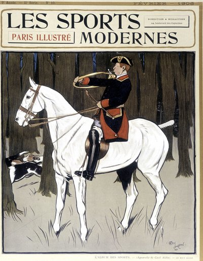 Caça (um homem a cavalo encorajando os cães) Capa "Modern Sports" 02/1906 de Cecil Charles Windsor Aldin