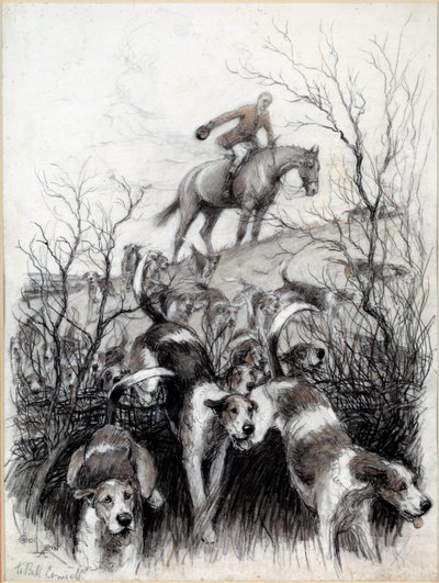 Cena de Caça na Inglaterra: Desenho de Cães por Cecil Aldin (1870-1935) Colecção Privada do século XIX de Cecil Charles Windsor Aldin