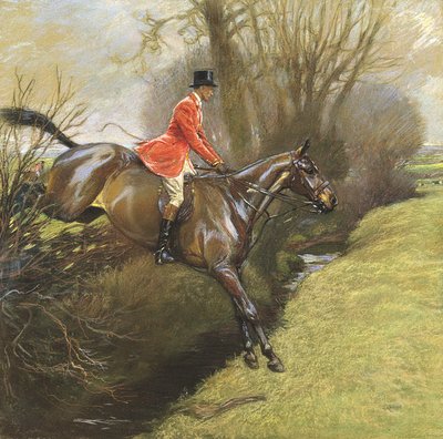 Ten. Cor. Ted Lyon Jumping a Hedge (pastel sobre papel) de Cecil Charles Windsor Aldin