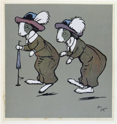 Coelhos com chapéus - em "Merry Party", ill. by Cécil Aldin, ed. Hodder & Stoughton, London de Cecil Charles Windsor Aldin