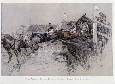 A Grande Perseguição Nacional de Estepe em Liverpool: The Jumping of the River - desenho de Cecil adlin de Cecil Charles Windsor Aldin