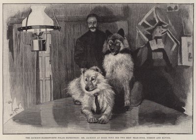 A expedição polar de Jackson-Harmsworth, o Sr. Jackson em casa com seus dois melhores cães-urso, Nimrod e Raving de Cecil Charles Windsor Aldin