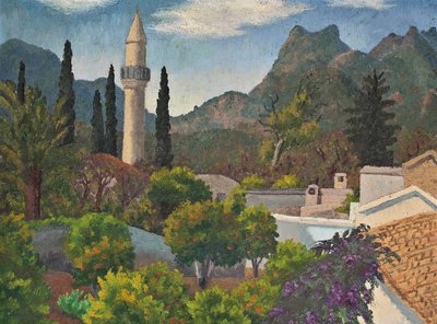 Aldeia Turca com Mesquita, Chipre de Cedric Morris