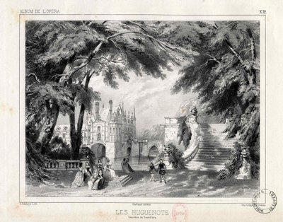 O castelo e os jardins do Château de Chenonceaux, 1836. de Celestin Deshayes
