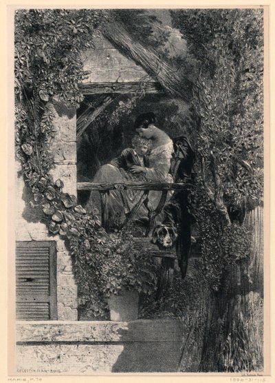 Mãe e filho na varanda de Celestin Francois Nanteuil