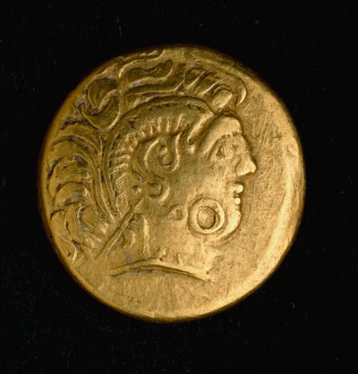 Arte celta: statere de Sequani, moeda de ouro. Século III-2º a.C. Paris, B.N. de Celtic
