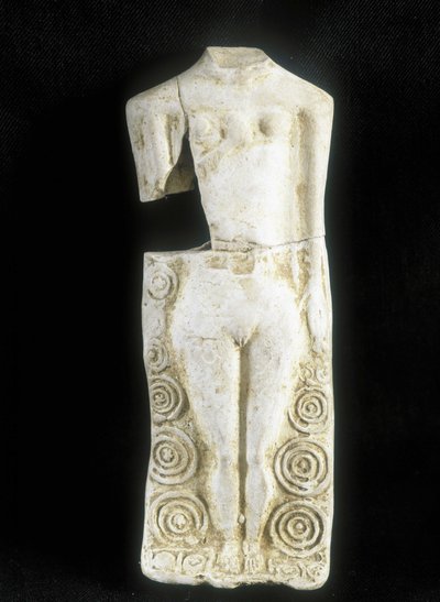 Mulher com três peitos. Estatueta feita pelo oleiro celta "Rextuguenos" assinatura e rouelles (só conhecido oleiro armoricano), para Laraire (lugar de oração numa villa romana) de Celtic