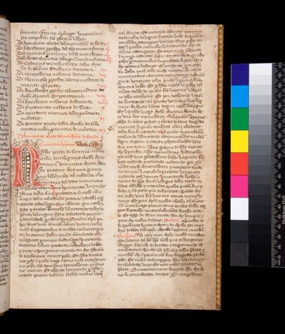 Sra. 148. Gregório o Grande, Dialogi em tradução italiana. por Domenico Cavalca, f.2r Letra decorada [N] em tinta vermelha com caneta-florescente em tinta marrom de Central Italian School