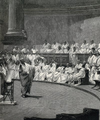 Cícero denuncia a conspiradora Catiline (gravura) de Cesare (after) Maccari