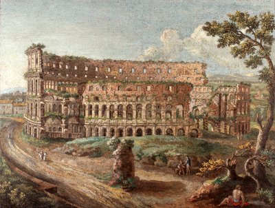 Um de um par de quadros romanos em micro-mosaico "O Coliseu", c.1774-75 (mosaico) de Cesare Aguatti