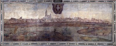 Vista da cidade de Viena, Áustria. Vista das cidades do Império dos Habsburgos. Fresco do Tribunal Michelozzo no Palazzo Vecchio em Florença. Pintura de Sebastiano Veronese Giovanni Lombardi, Cesare Baglioni e Turino da Piamonte, cerca de 1565. Tamanho: de Cesare Baglioni