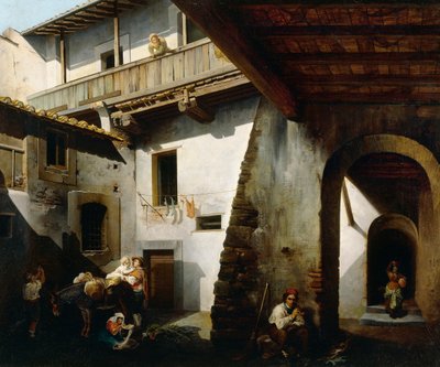 Interior de uma estalagem com camponeses, de Cesare Coghetti (ativo 1850-1899) de Cesare Coghetti