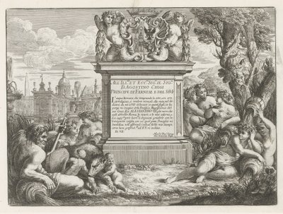 Dedicação e arma de Agostino Chigi e vista de Roma Fontane di Roma (título da série) Fontes de Roma (título da série) de Cesare Fantetti