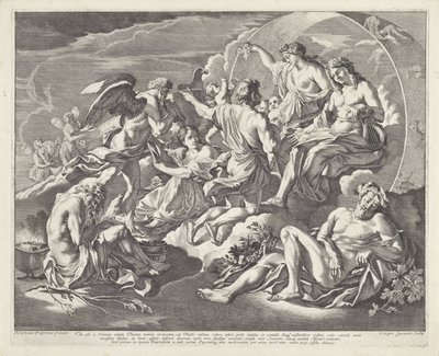 Phaëthon pergunta se pode montar na carruagem de Apollo de Cesare Fantetti
