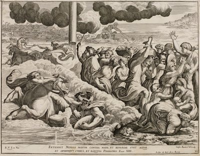 Os israelitas cruzando o Mar Vermelho após o afresco de Rafael. de Cesare Fantetti
