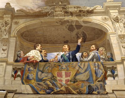 Carlo Alberto dando a espada a Vittorio Emanuele II, detalhe (detalhe de 3433390) de Cesare Mariani