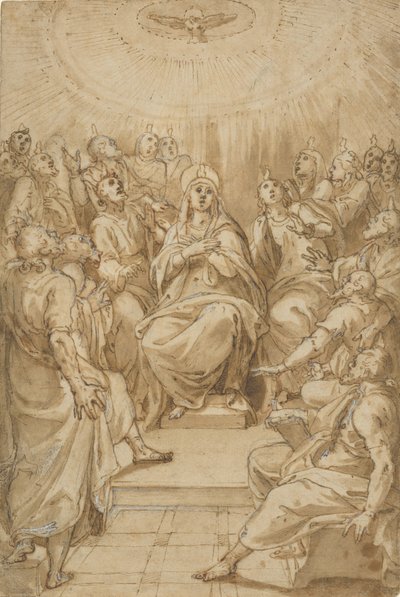 O Pentecostes A Descida do Espírito Santo, ca. 1576. de Cesare Nebbia