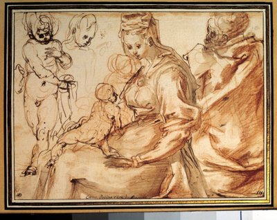 A santa família Lavis tem tinta, caneta e sangue de Cesare Pollini (por volta de 1560-around 1630) Paris do século XVII, Museu do Louvre. de Cesare Pollini