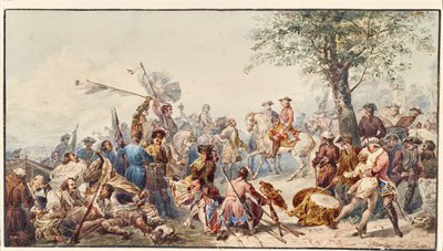 Comandante e soldados ingleses na colina de Cesare Provaggi