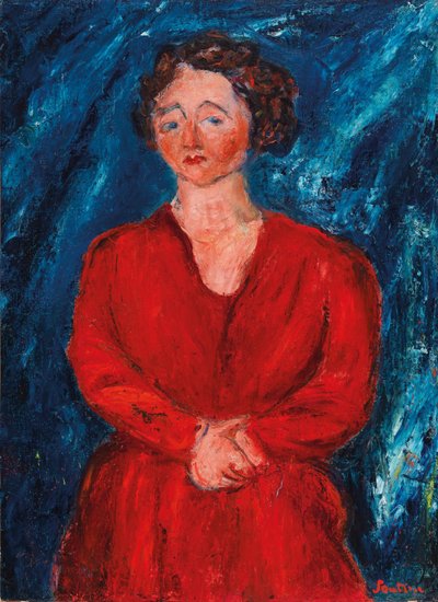 A mulher em vermelho em um fundo azul, CA 1928. de Chaim Soutine