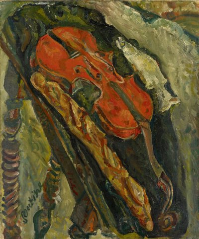 Natureza morte au violon, pain et poisson Natureza morta com violino, pão e peixe, c. 1922 de Chaim Soutine