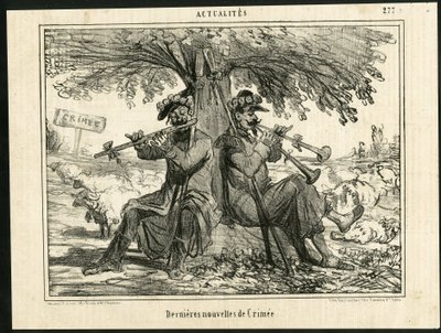 Ilustração de Cham (1819-1879) em The Charivari - Latest Crimean News - War, Music, Crimee (Guerra da Crimeia) de Amédée de Noé